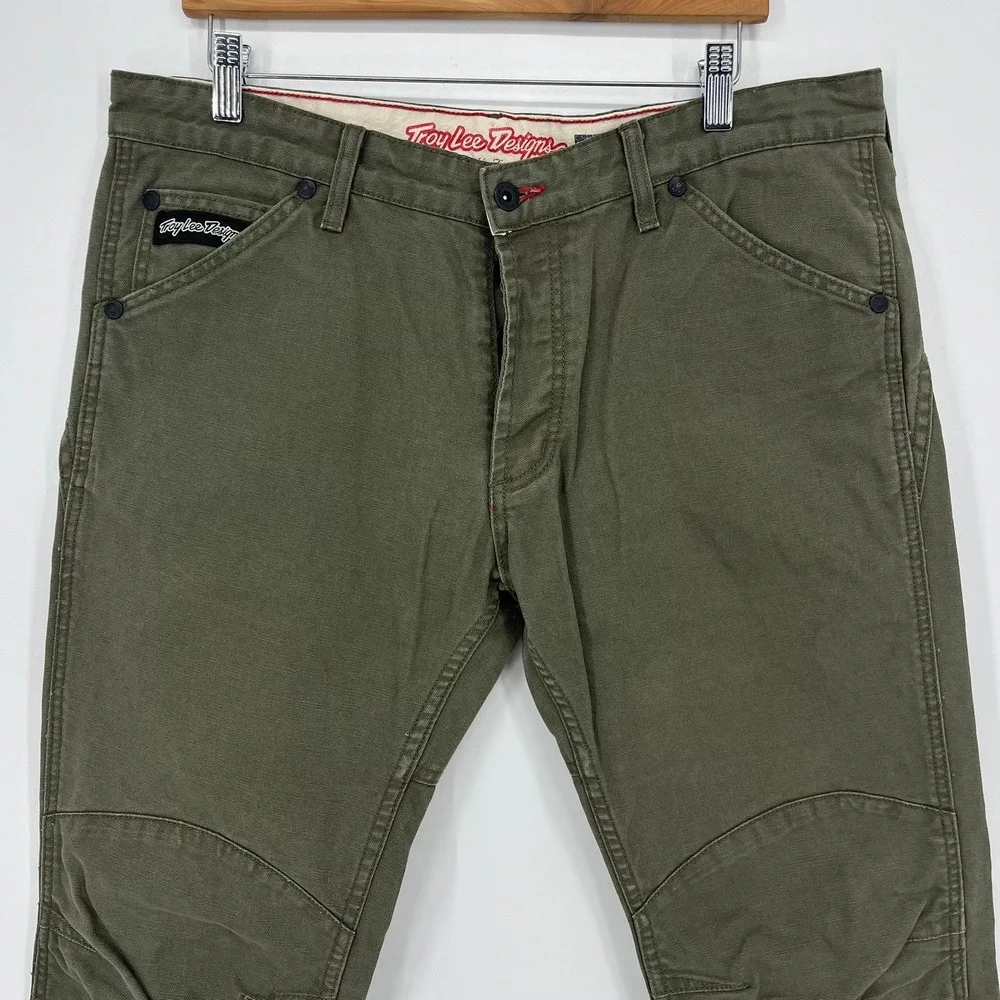 Troy Lee Designs Mens Olive Green Cotton Canvas Articulated Knee Pants Size 36